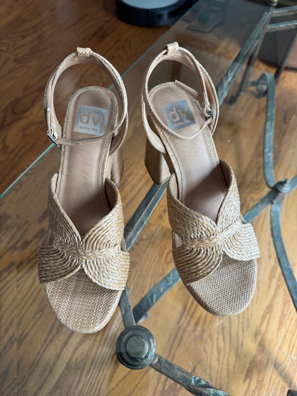 Dolce Vita Natural Braided Block Heel Sandals